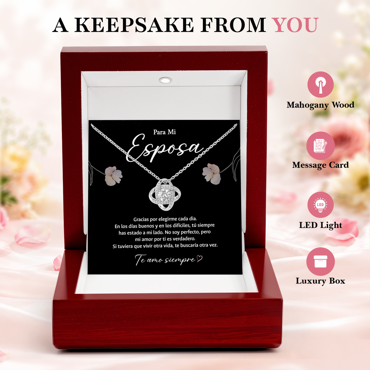 Para Mi Esposa Necklace Spanish Anniversary Gift for Wife
