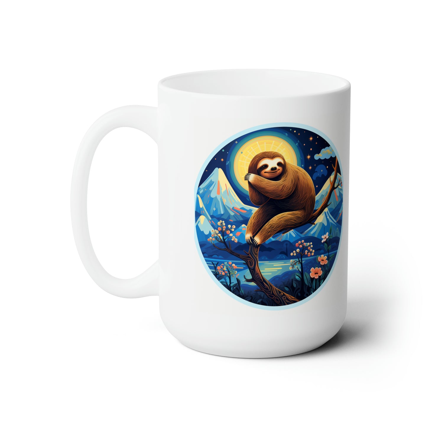 Cartoon sloth hanging white Mug 15oz