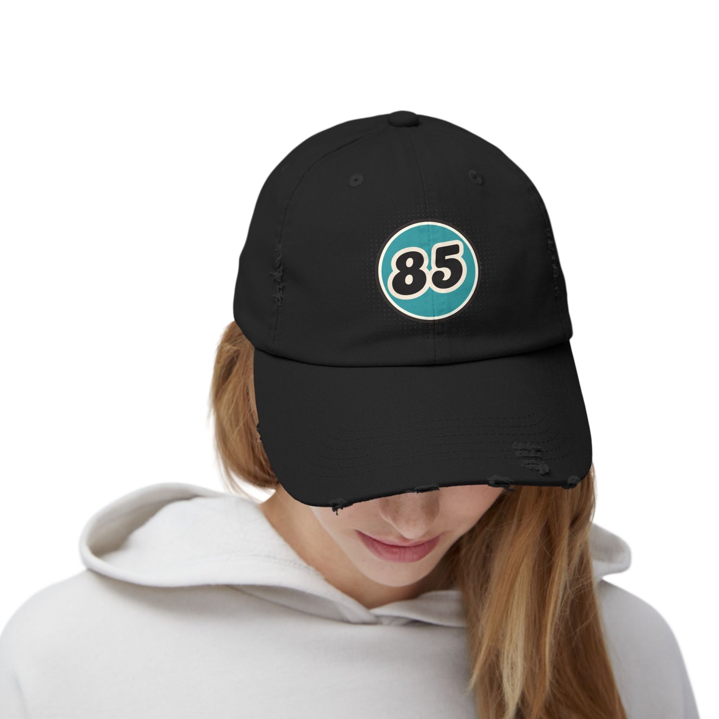 Retro 85 Distressed Black Baseball Dad Hat