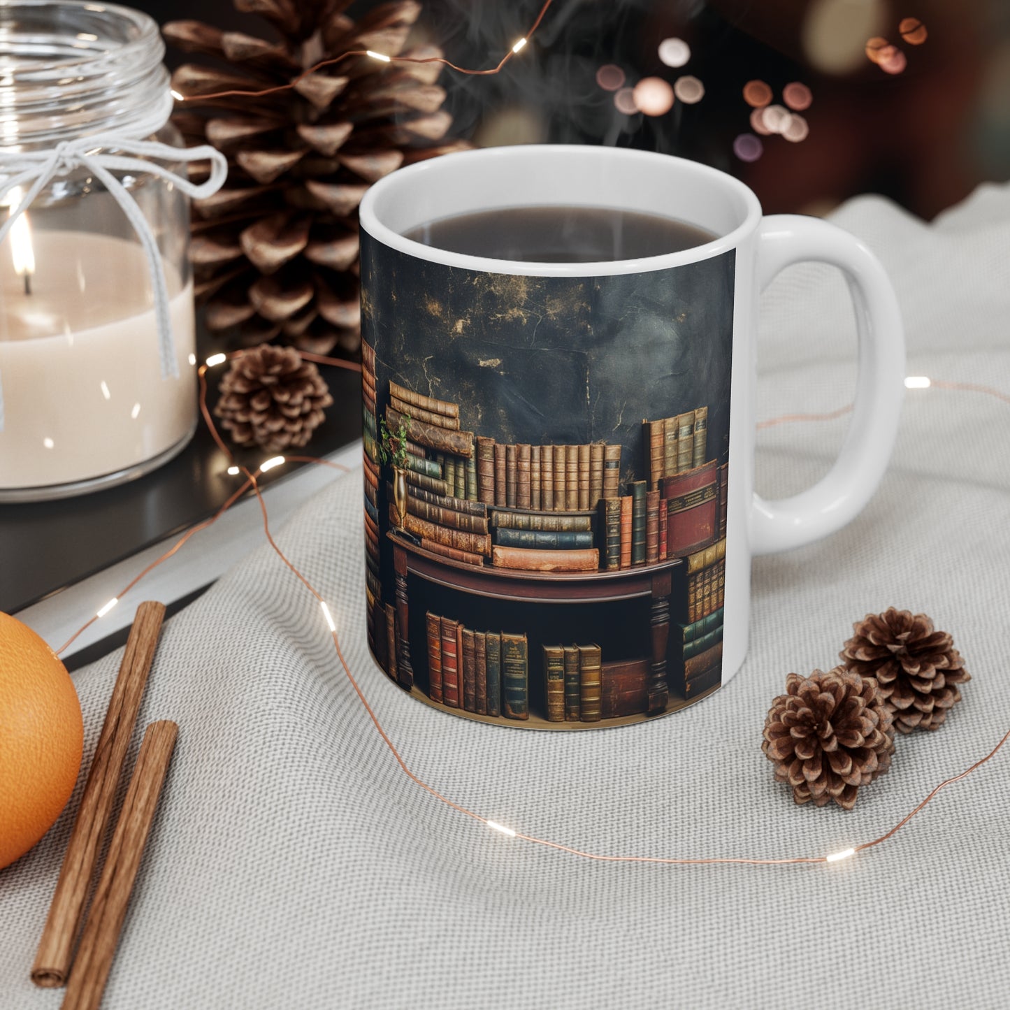 3D Bookshelf Ceramic white Mug 11oz
