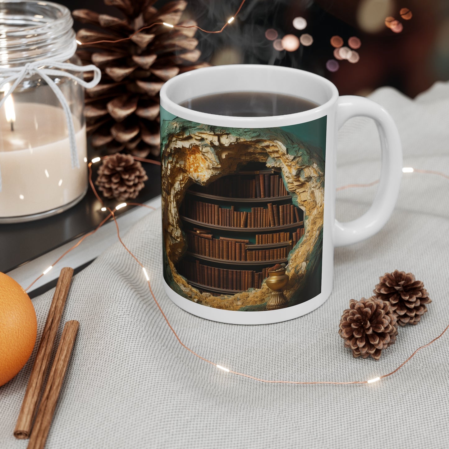 3D Bookshelf Ceramic white Mug 11oz