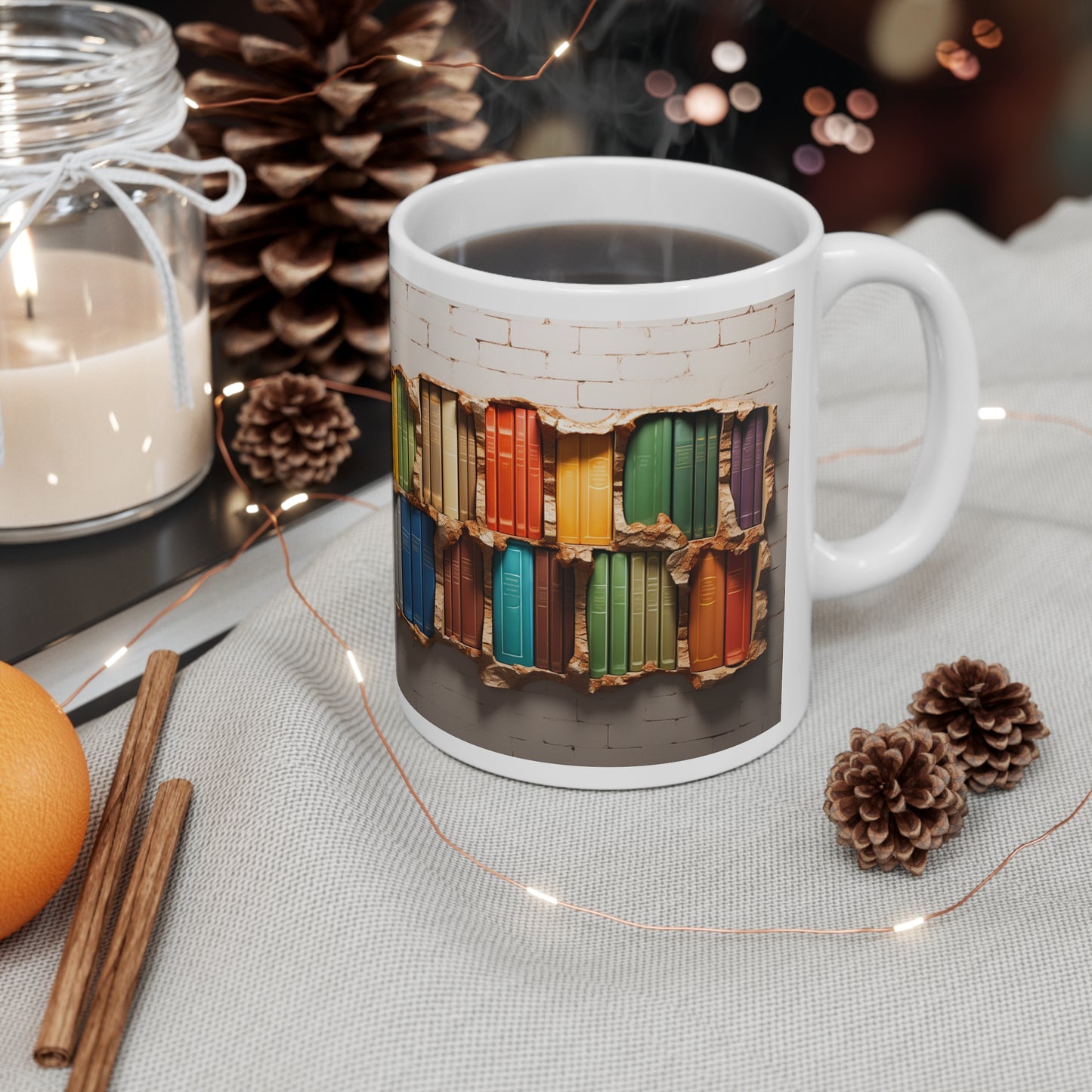 3D Bookshelf Ceramic white Mug 11oz