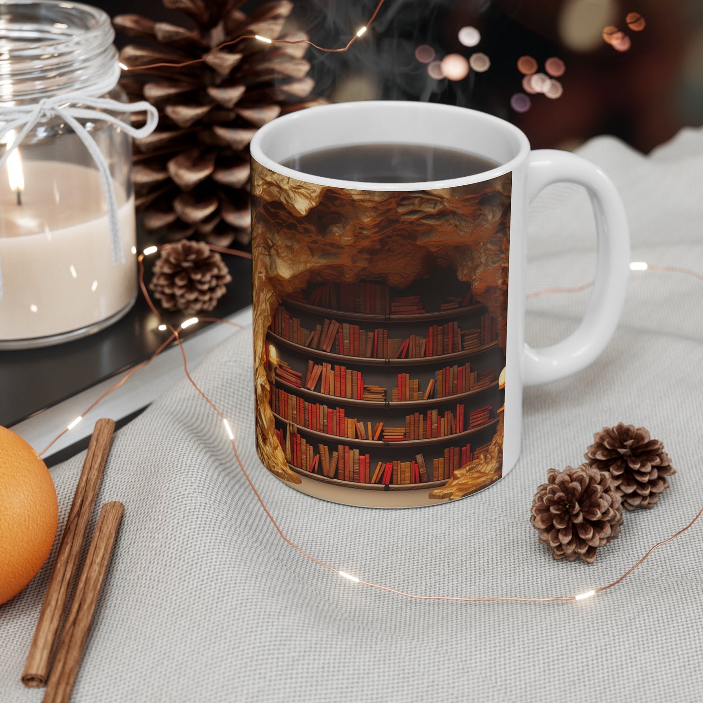3D Bookshelf Ceramic white Mug 11oz
