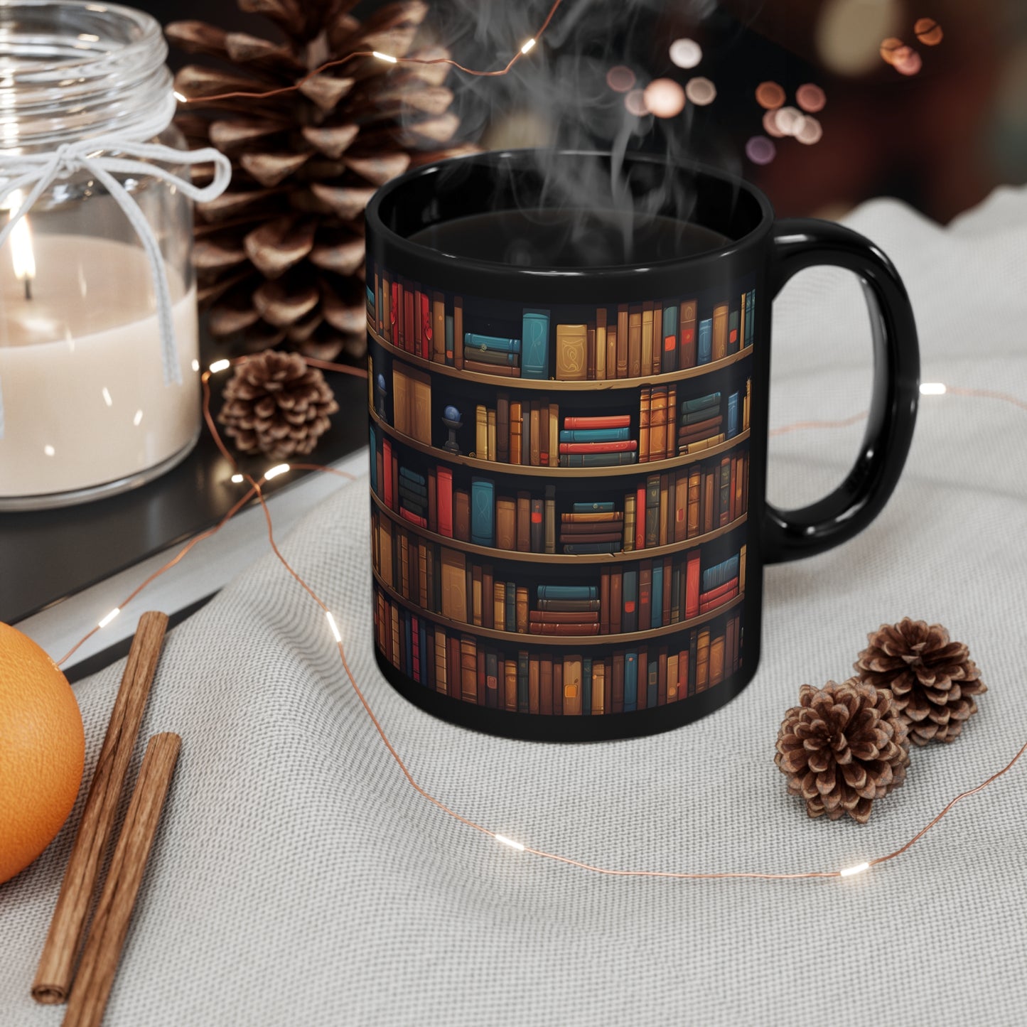 3D BookShelf Design 1 11oz Black Mug