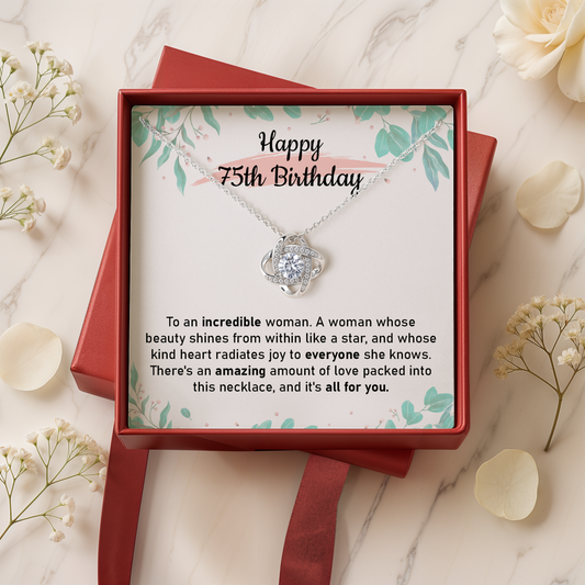 75th Birthday Necklace Gift for Her with Message Card