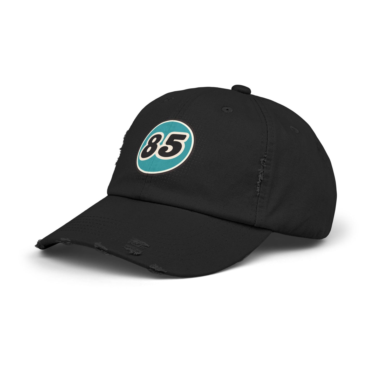 Retro 85 Distressed Black Baseball Dad Hat