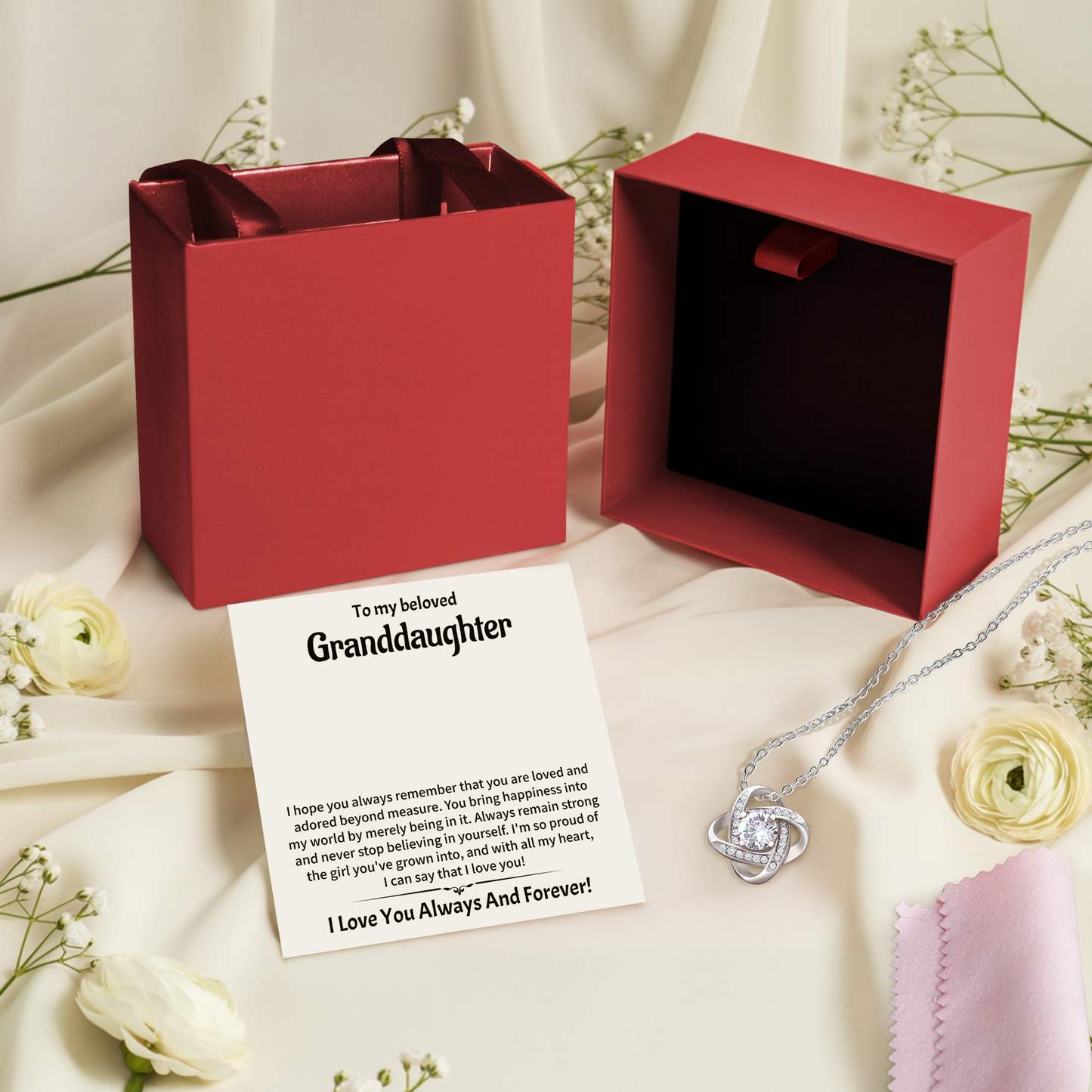 Daughter Love Knot Necklace - Gift from Mom & Dad for Birthday or Graduation