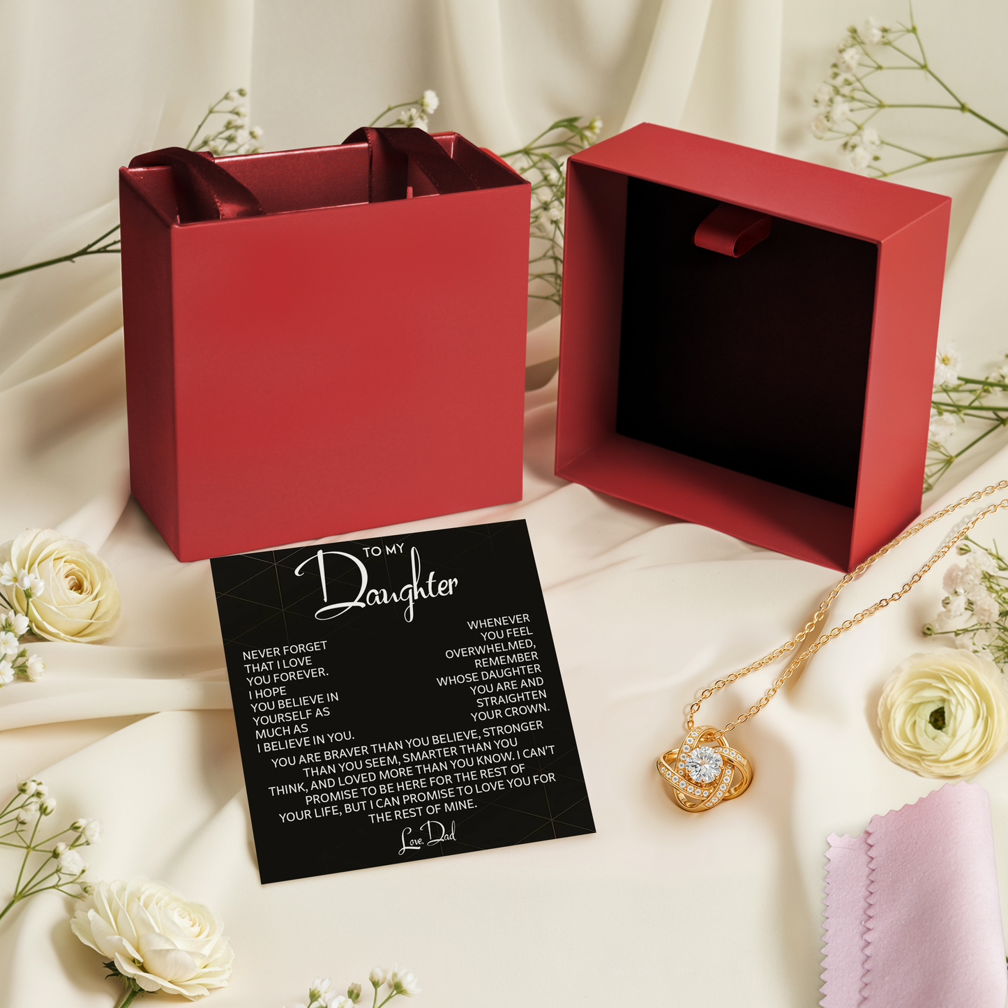 Daughter Gift from Dad - Love Knot Necklace with Emotional Card