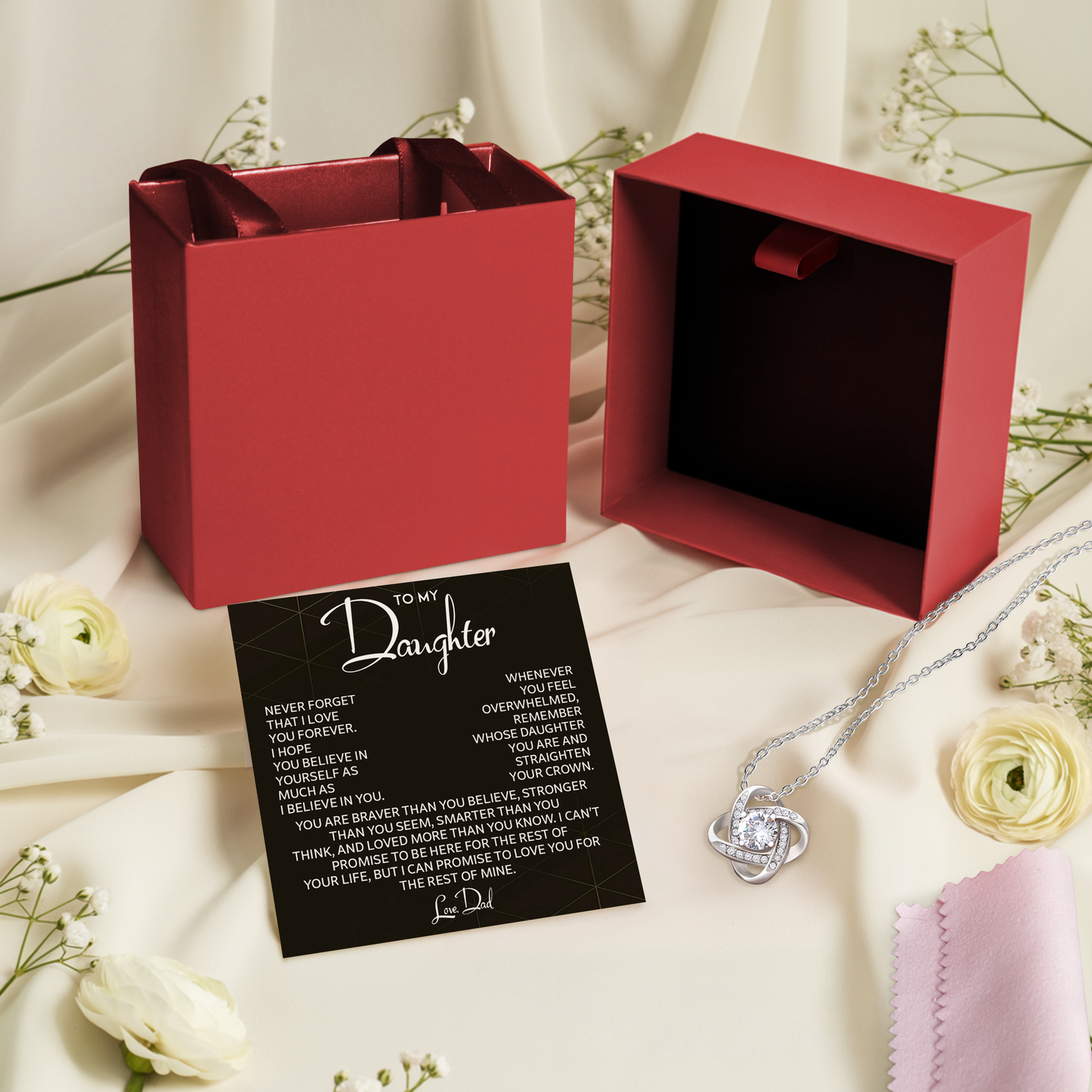 Daughter Gift from Dad - Love Knot Necklace with Emotional Card