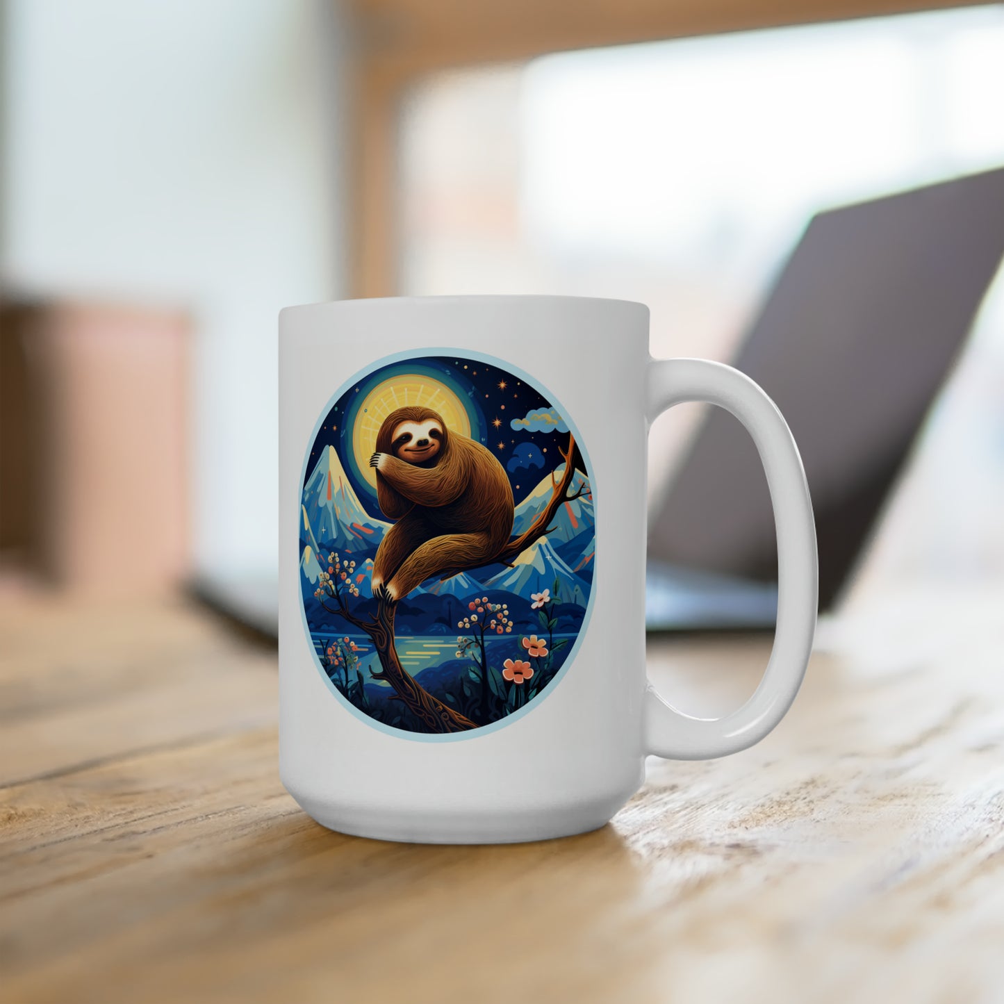 Cartoon sloth hanging white Mug 15oz