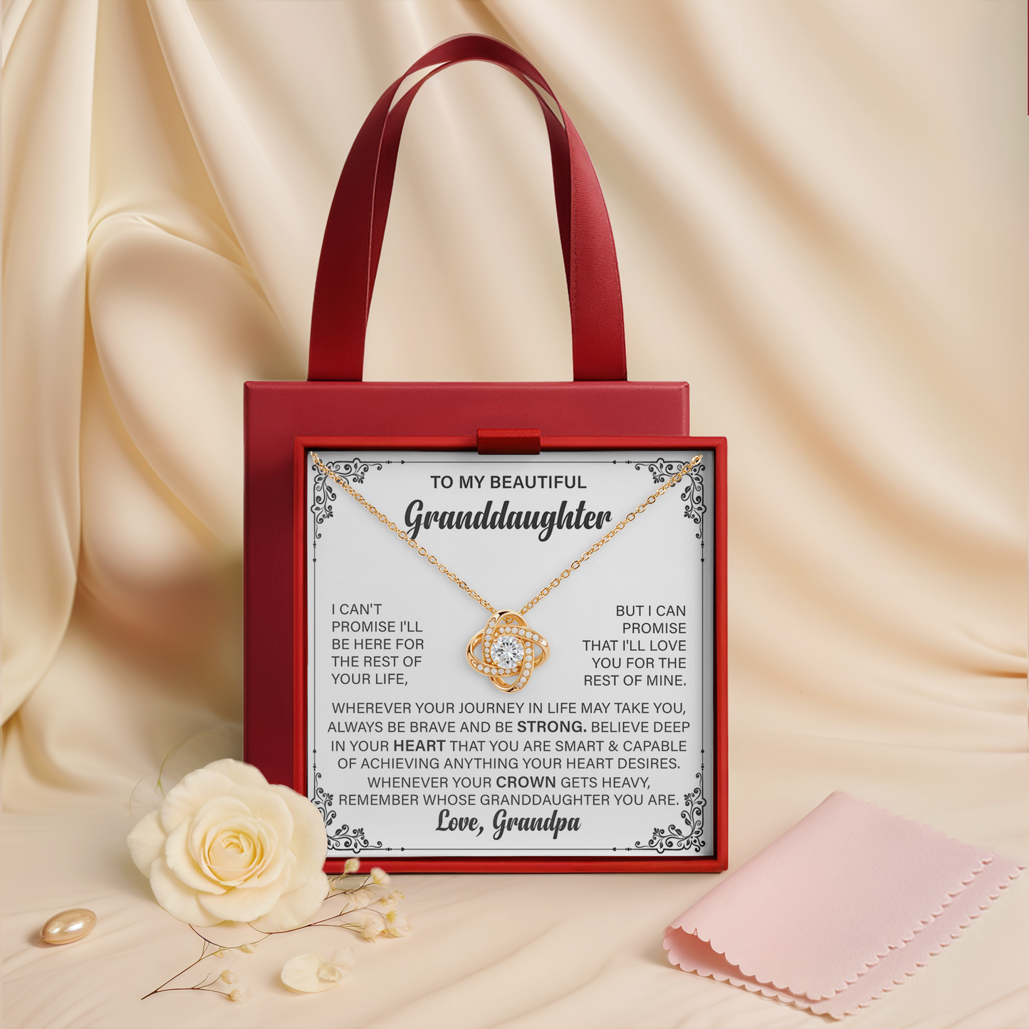To My Granddaughter Love Knot Necklace For Her - Gift from Grandpa with Message