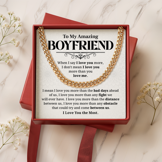 I Love You More Boyfriend Chain Gift with Message Card & Box