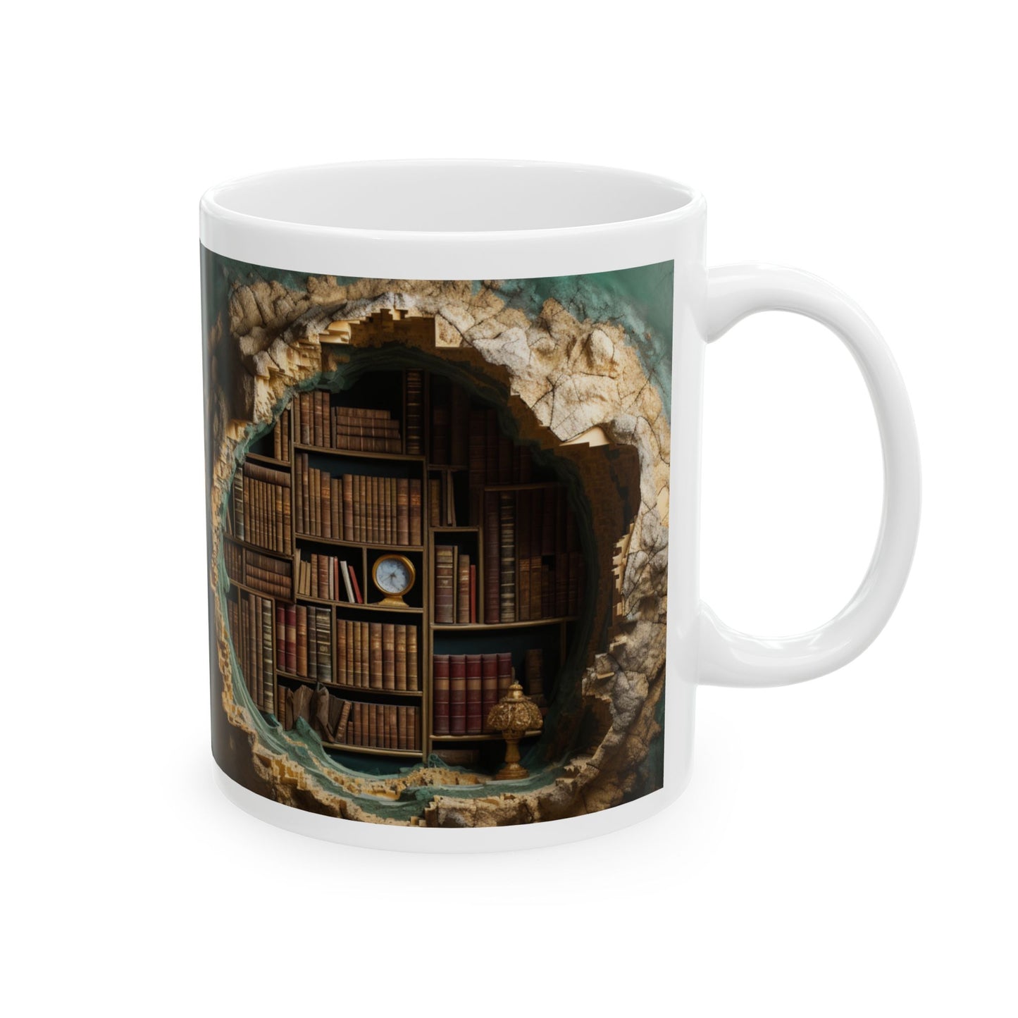 3D Bookshelf Ceramic white Mug 11oz