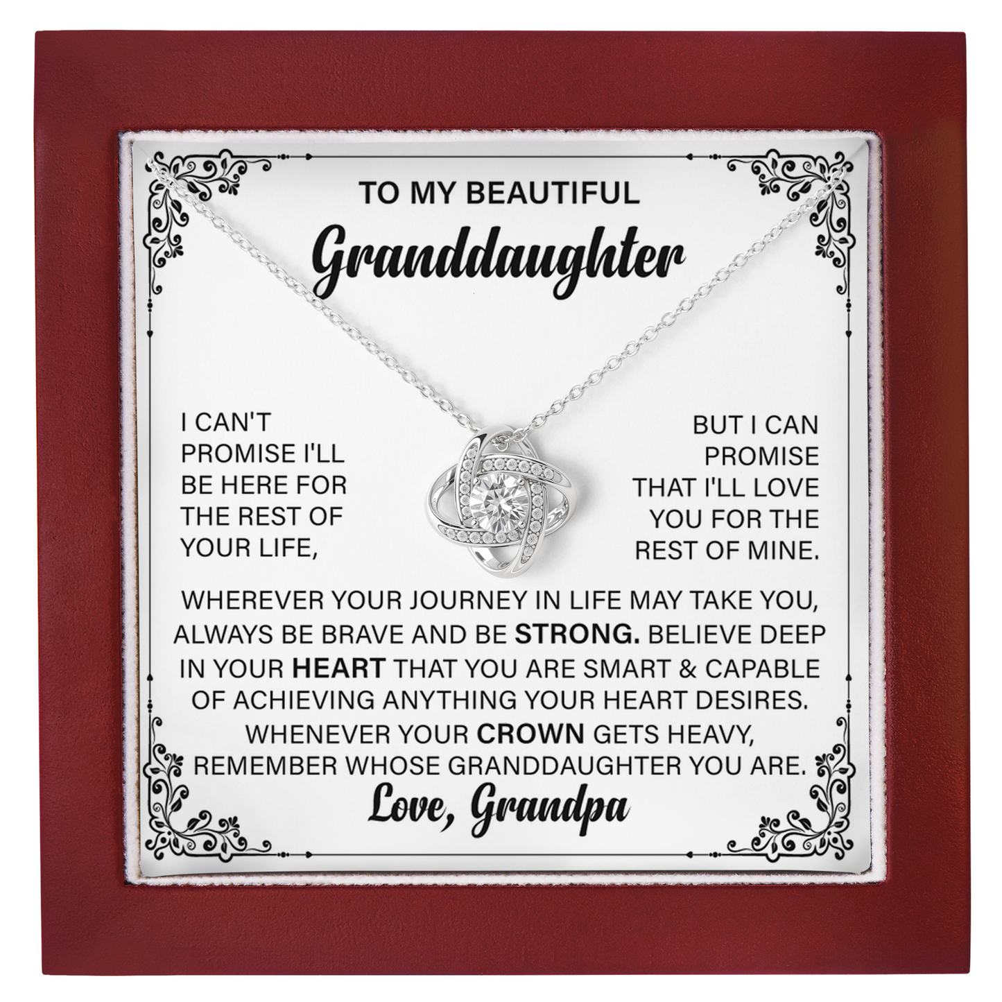 To My Granddaughter Love Knot Necklace For Her - Gift from Grandpa with Message
