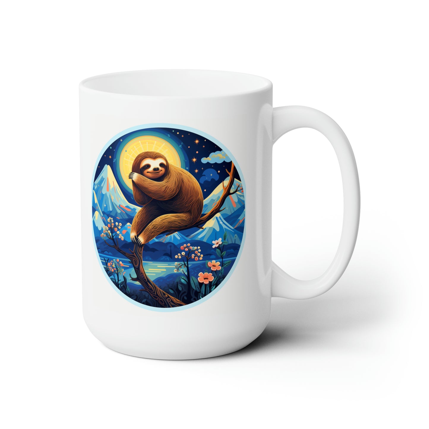 Cartoon sloth hanging white Mug 15oz