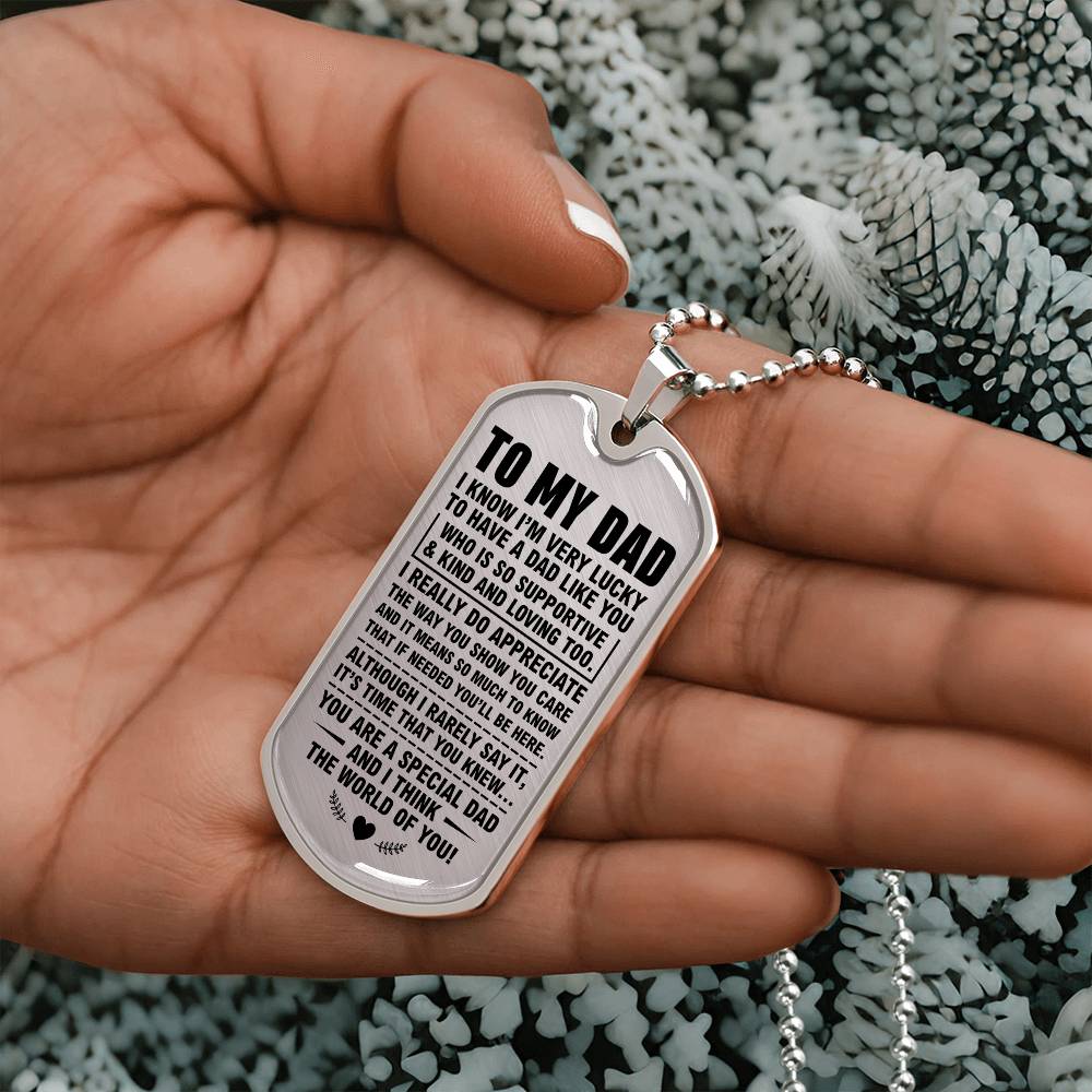 To My Dad Dog Tag Necklace – Gift from Son or Daughter
