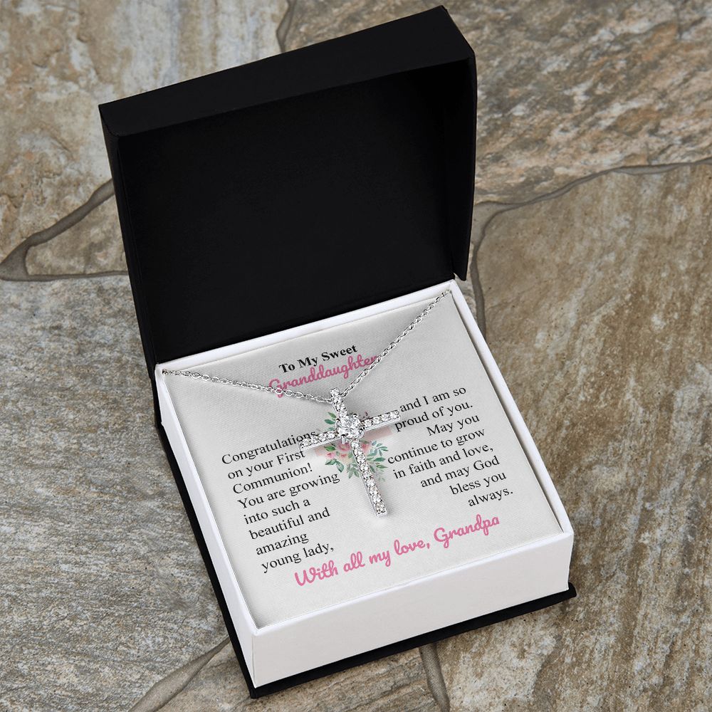 To My Sweet Granddaughter Cross Necklace With All My Love, Grandpa