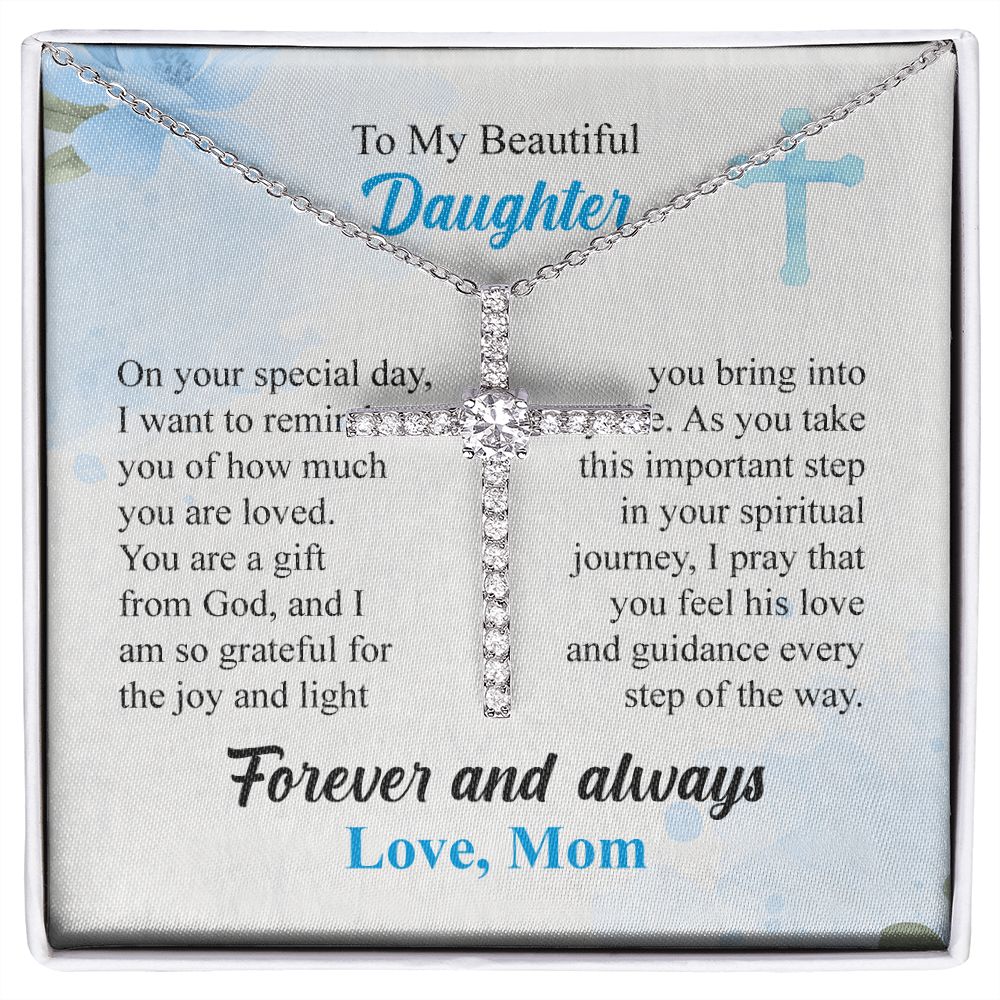 To My Beautiful Daughter Cross Necklace From Mom, On Your Special Day, Love Knot Necklace For Women, Birthday Christmas Present