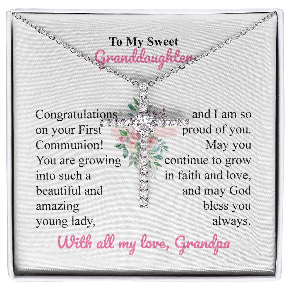 To My Sweet Granddaughter Cross Necklace With All My Love, Grandpa
