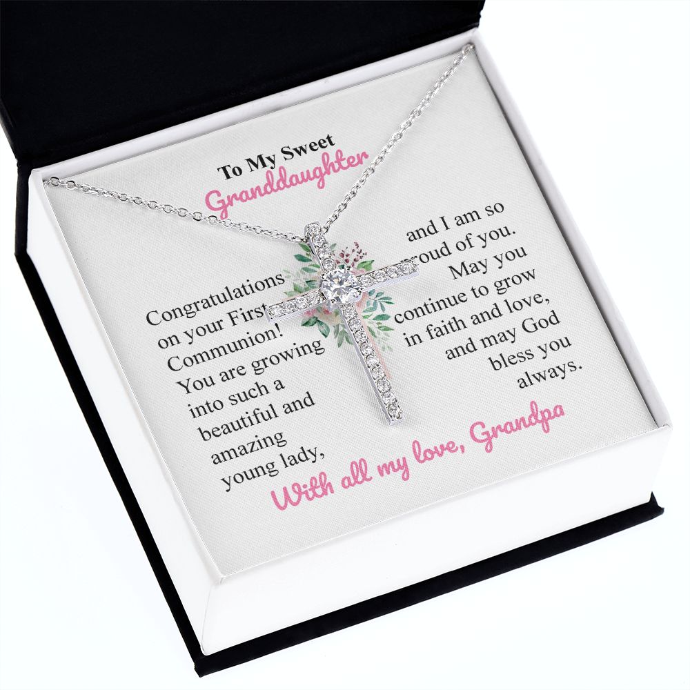 To My Sweet Granddaughter Cross Necklace With All My Love, Grandpa