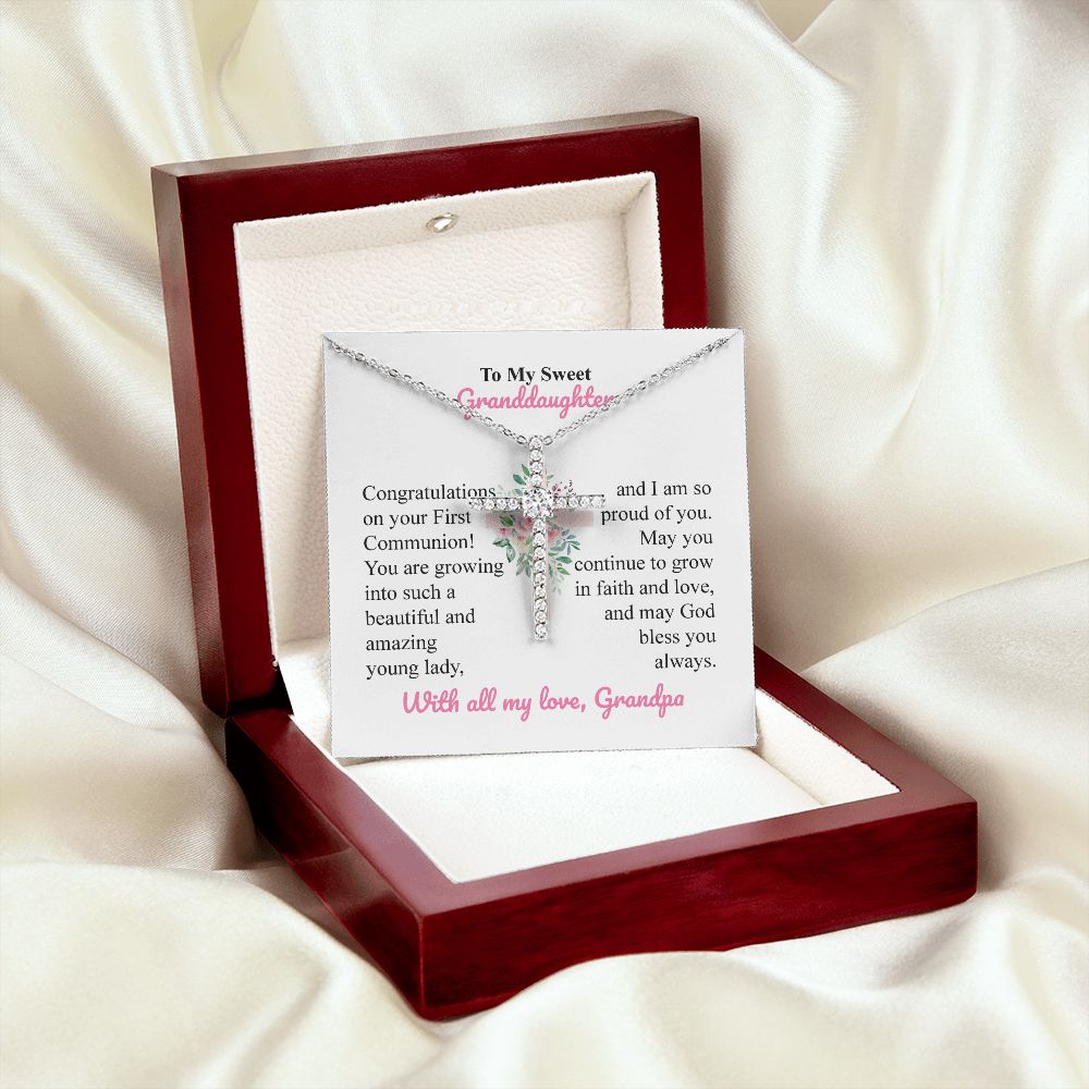 To My Sweet Granddaughter Cross Necklace With All My Love, Grandpa