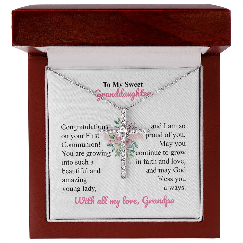 To My Sweet Granddaughter Cross Necklace With All My Love, Grandpa
