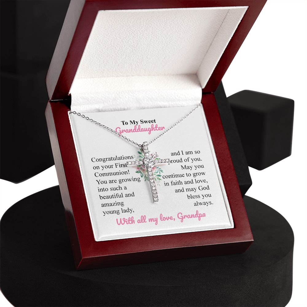 To My Sweet Granddaughter Cross Necklace With All My Love, Grandpa