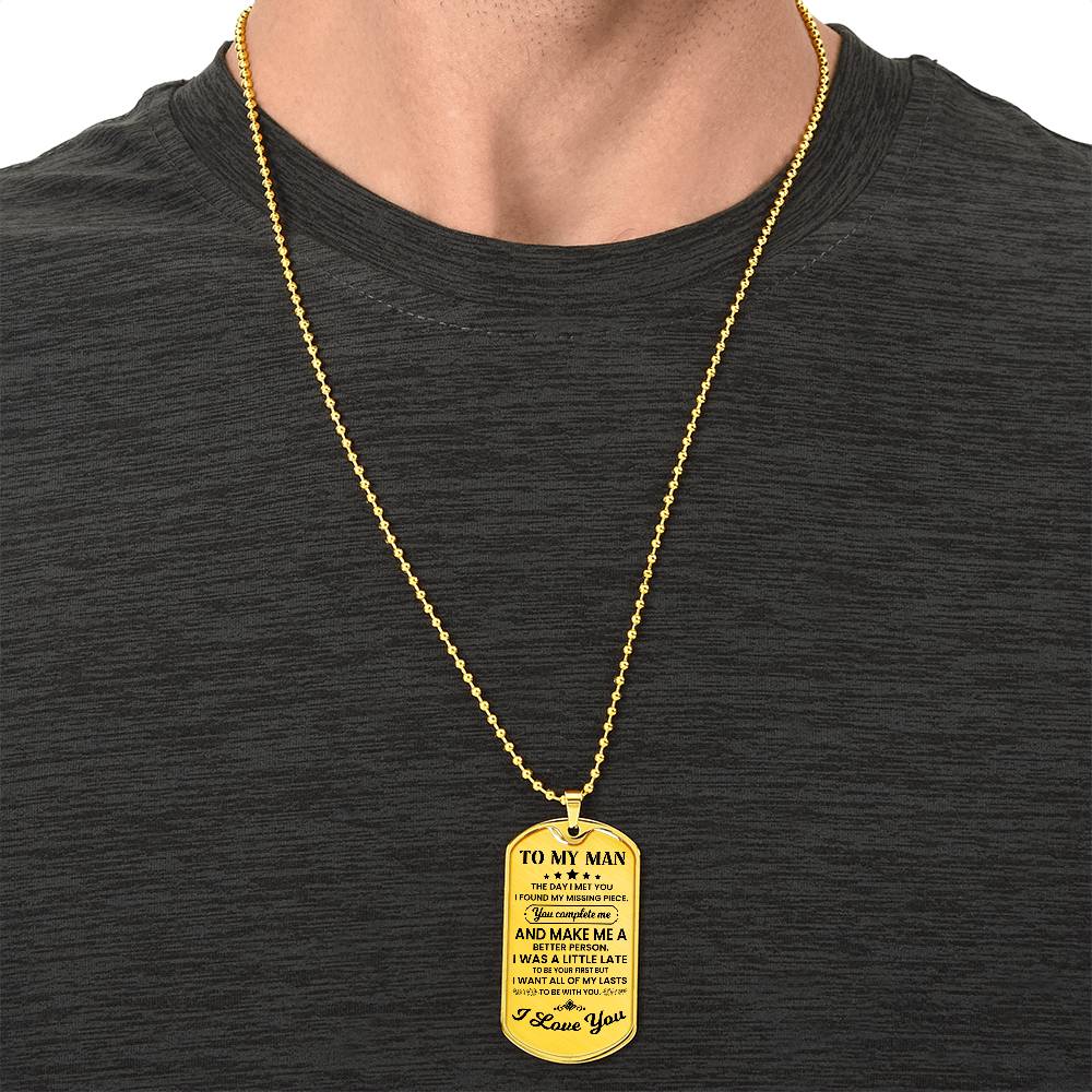 To My Man Dog Tag Necklace – Romantic Gift for Him