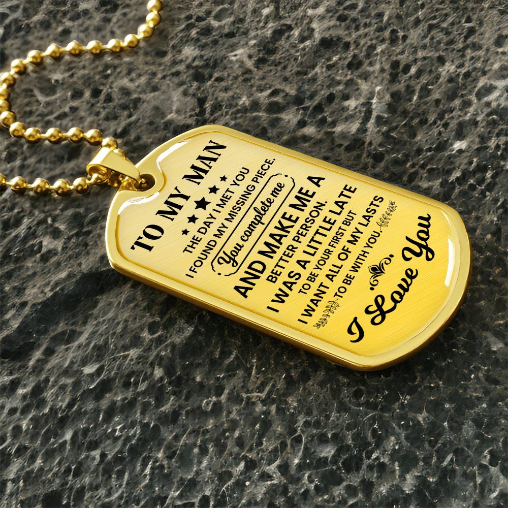 To My Man Dog Tag Necklace – Romantic Gift for Him