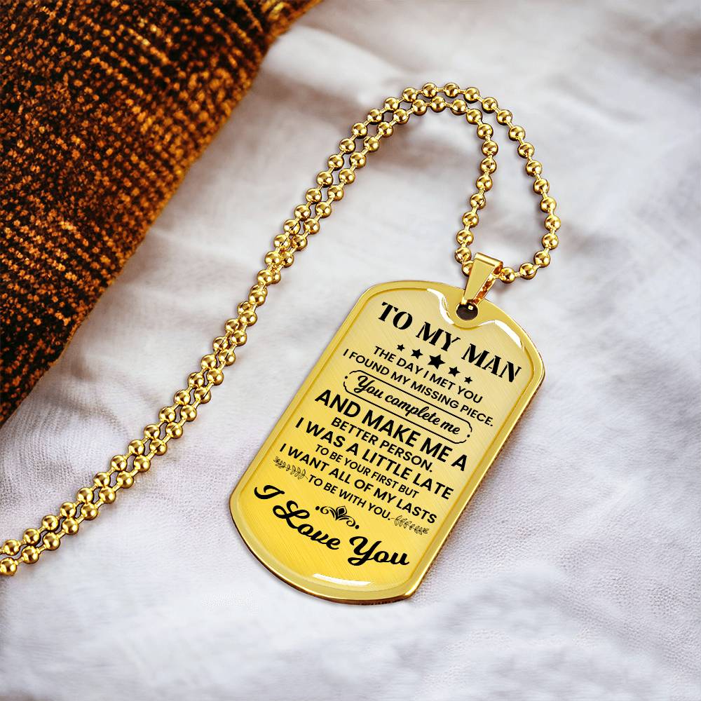 To My Man Dog Tag Necklace – Romantic Gift for Him