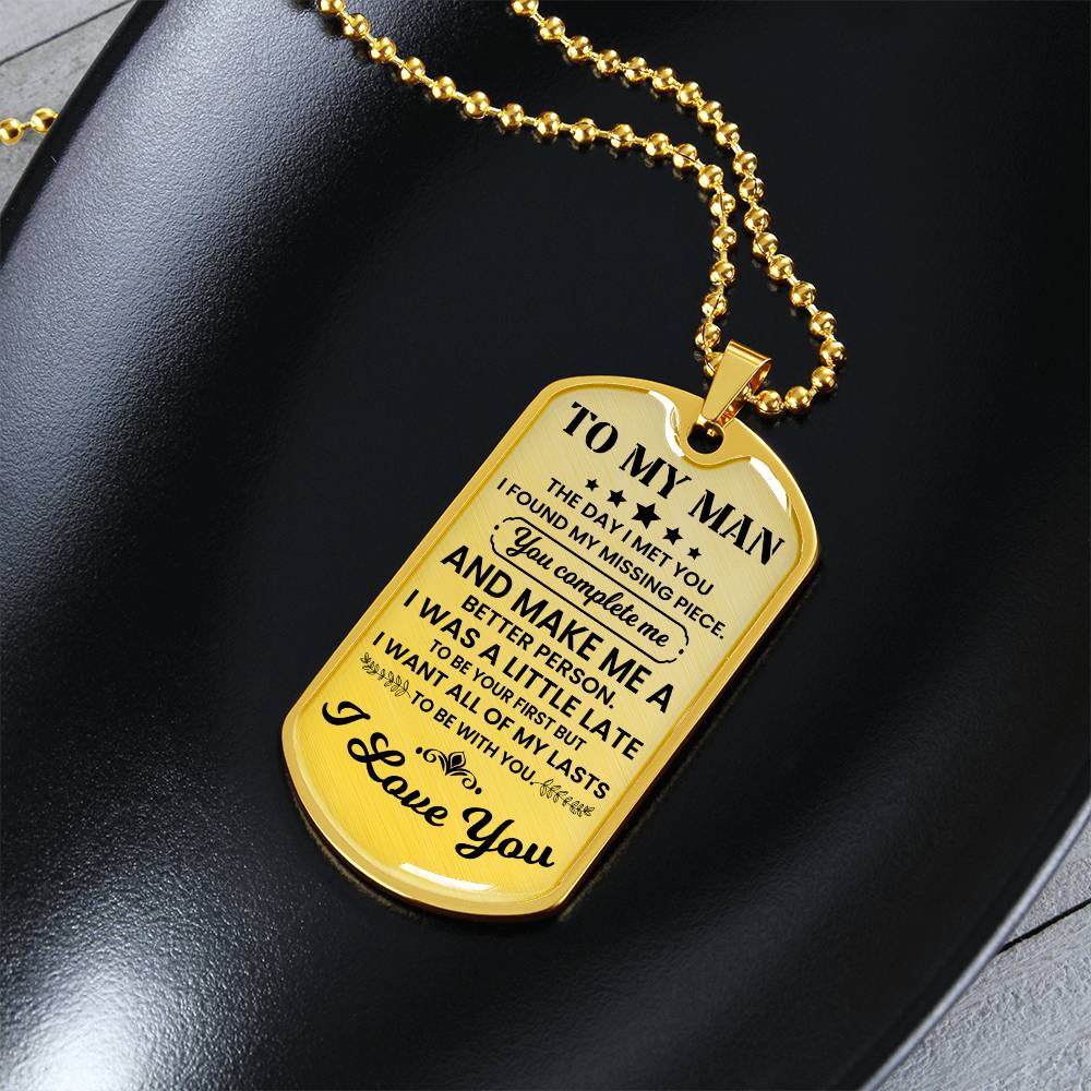 To My Man Dog Tag Necklace – Romantic Gift for Him