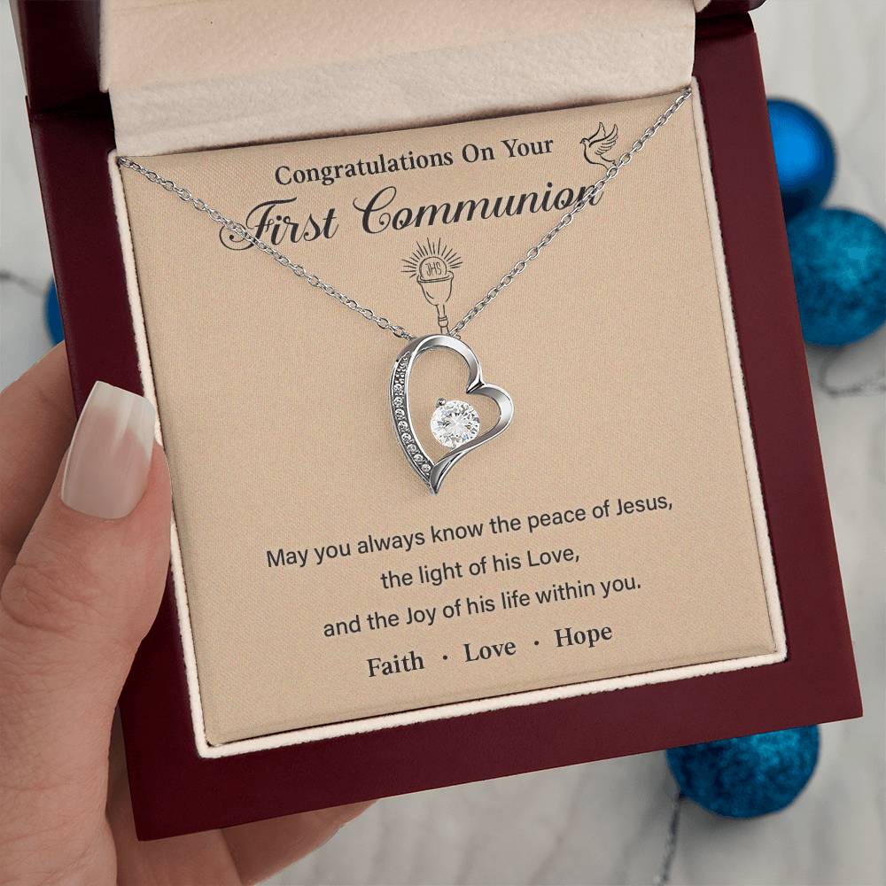 First Communion Necklace Gift with Message Card