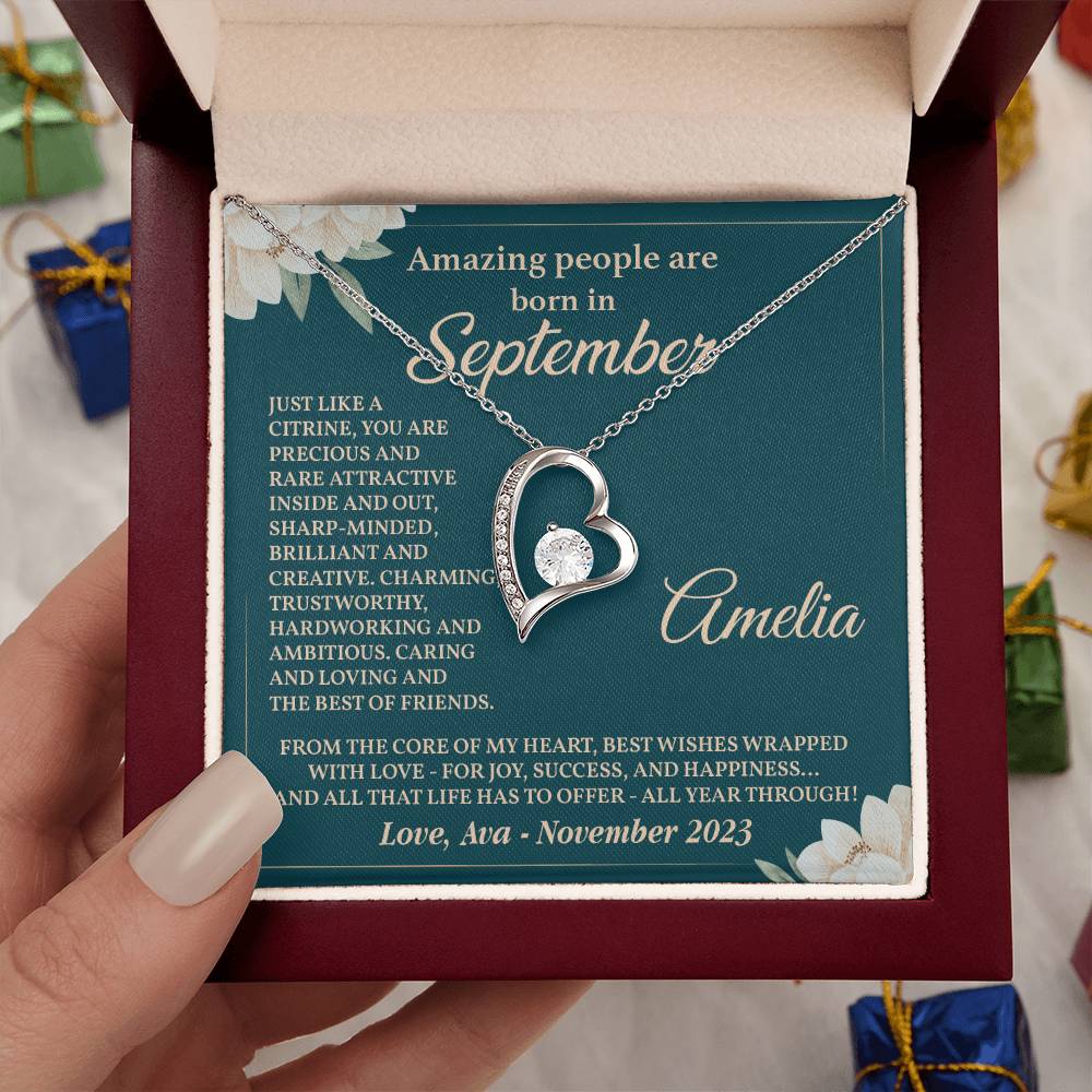 September Birthday Necklace for Her – Gift with Card Box