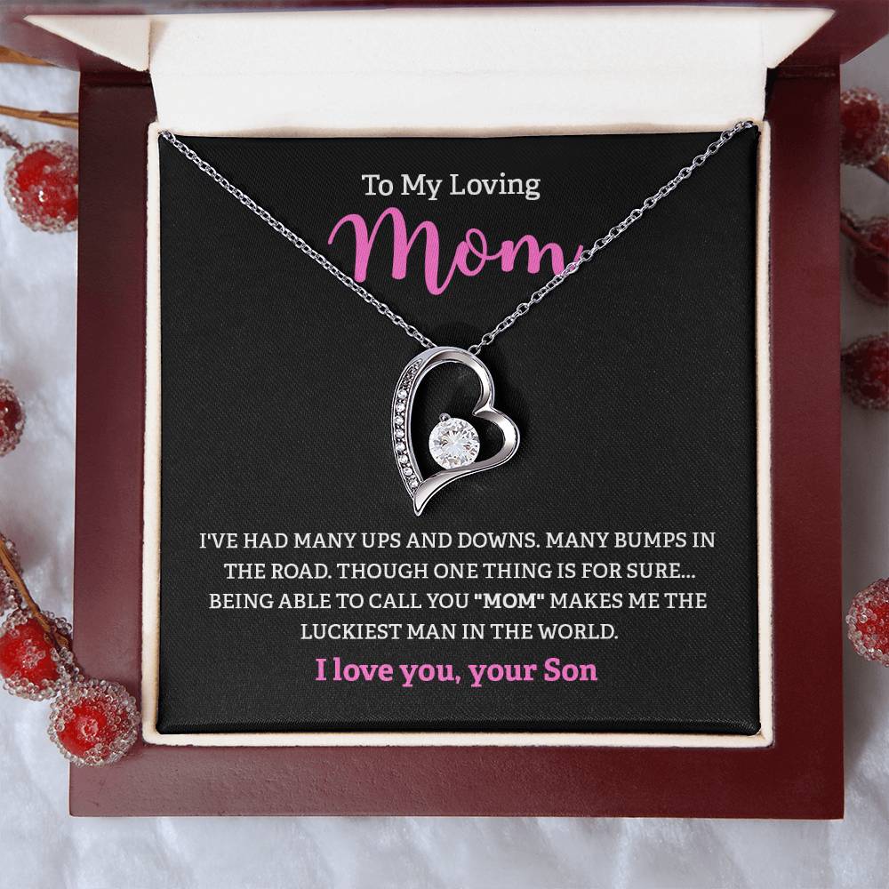 To My Loving Mom Necklace from Son with Message Card Gift Box