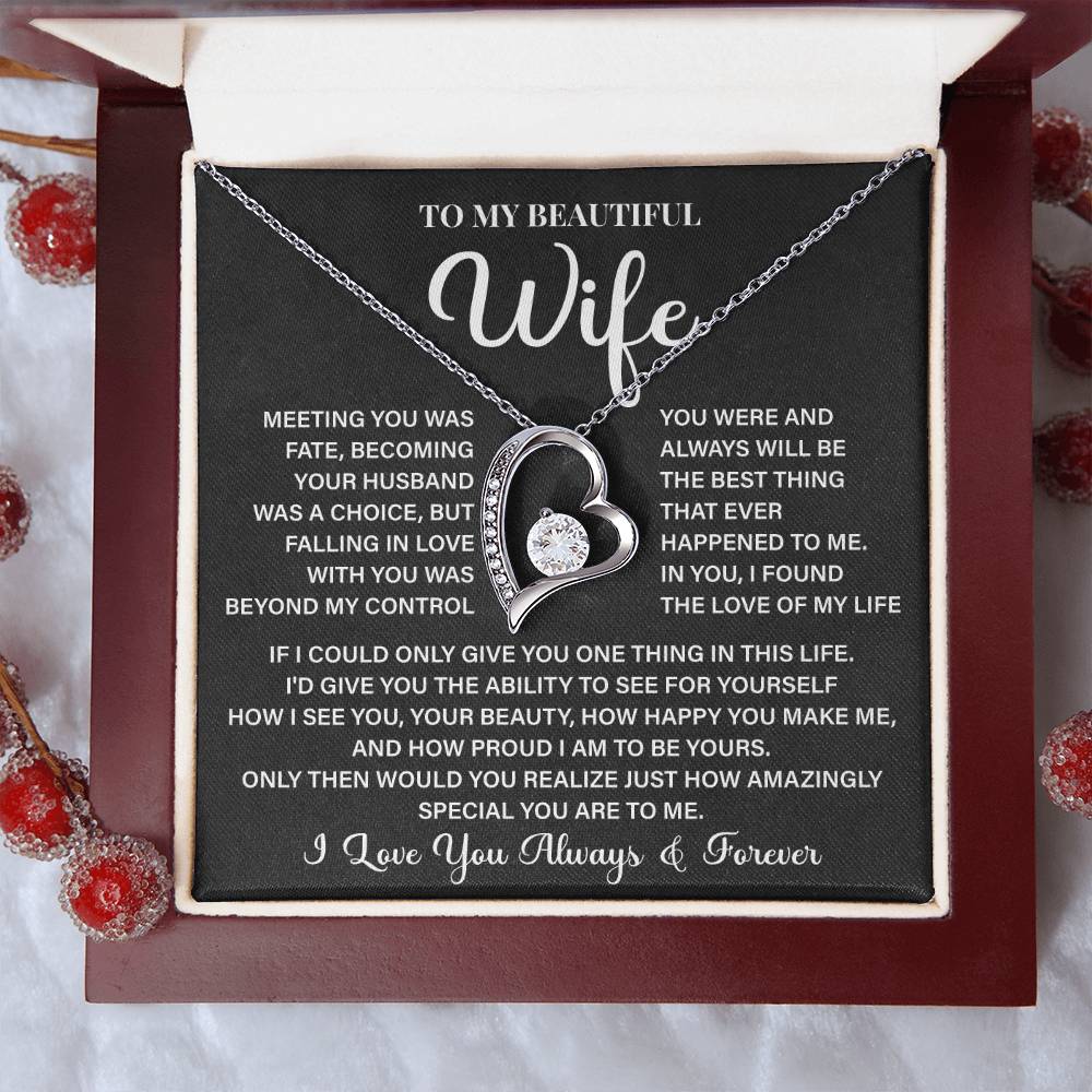 To My Beautiful Wife Necklace – 'meeting You Was Fate' Sentimental Jewelry Gift For Wife From Husband, Romantic Message 'you Are The Love Of My Life' Forever Love Keepsake