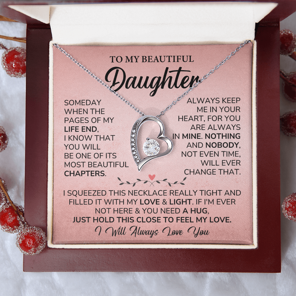 Daughter Gift with Heart Pendant from Parent with Message Card