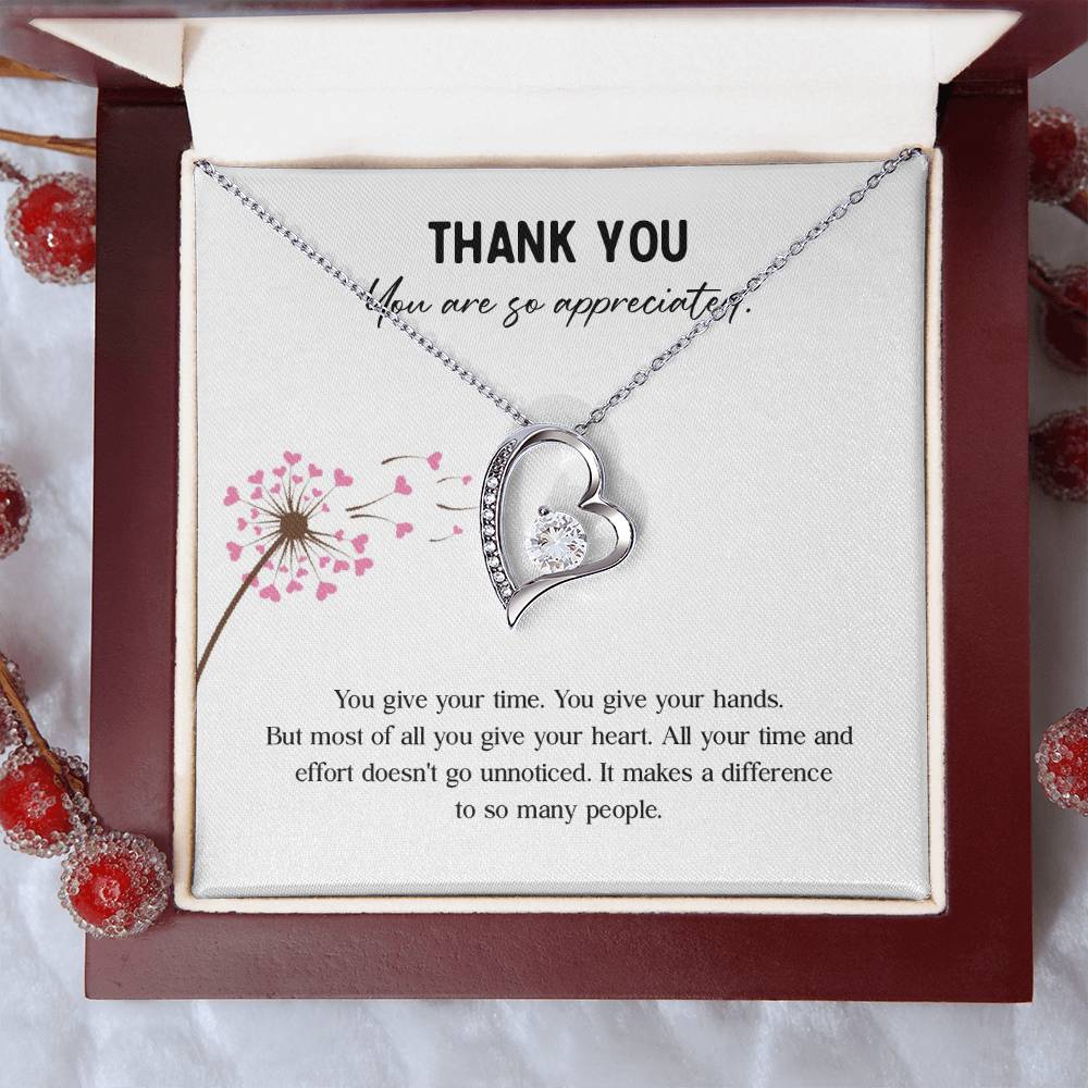 Appreciation Necklace - Thank You For Giving Your Heart And Making A Difference, A Thoughtful Gift For Those Who Care