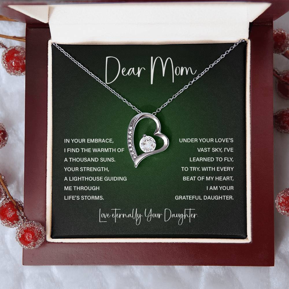 Heart Necklace for Mom – From Daughter with Eternal Love Poem Card