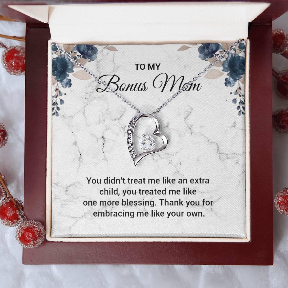Bonus Mom Heart Necklace Gift with Message Card