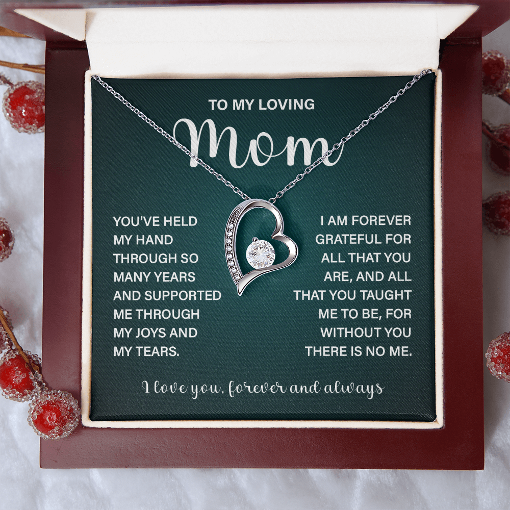Loving Mom Necklace Gift, Forever and Always Message Card