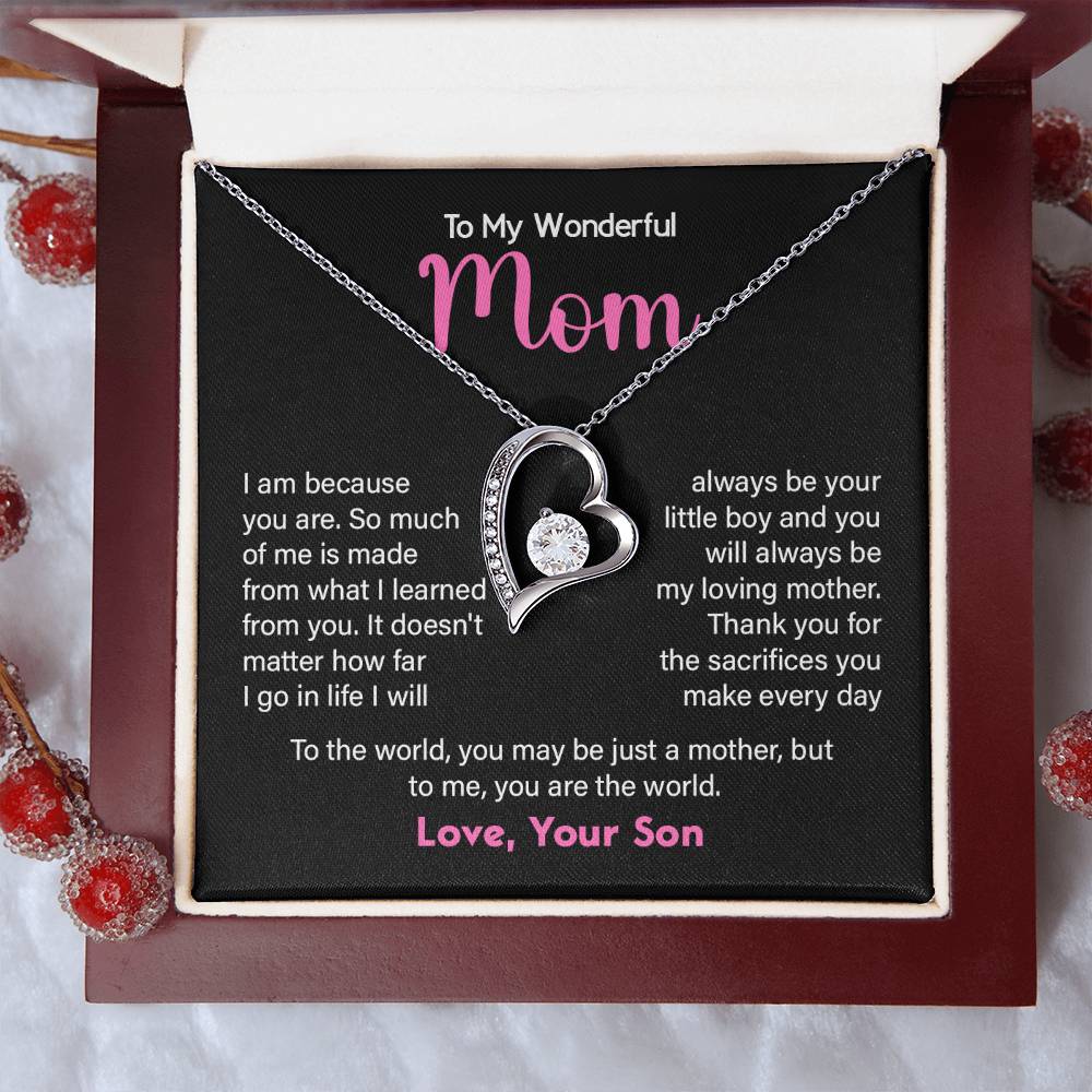 Meaningful Gift for Mom from Son – Heart Necklace with Loving Quote