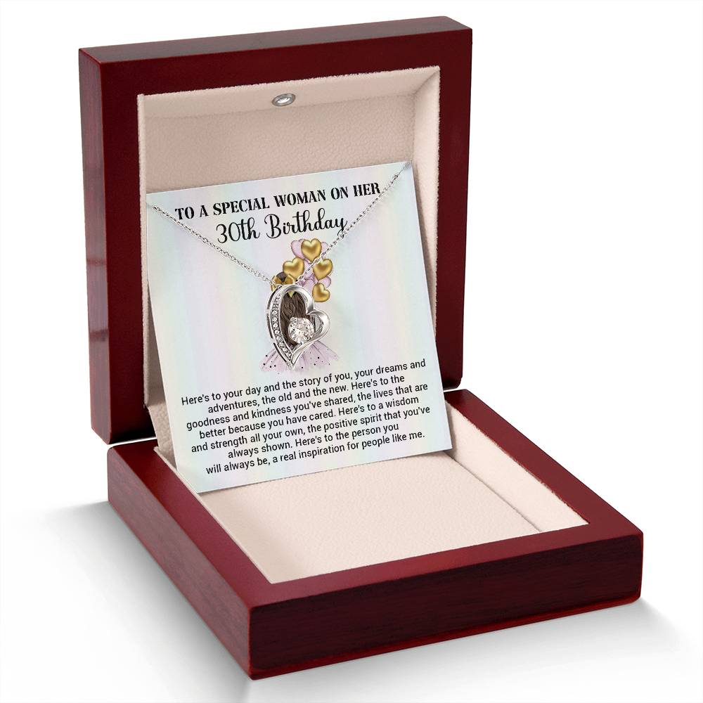 30th Birthday Gift for Woman – Heart Necklace with Message Card
