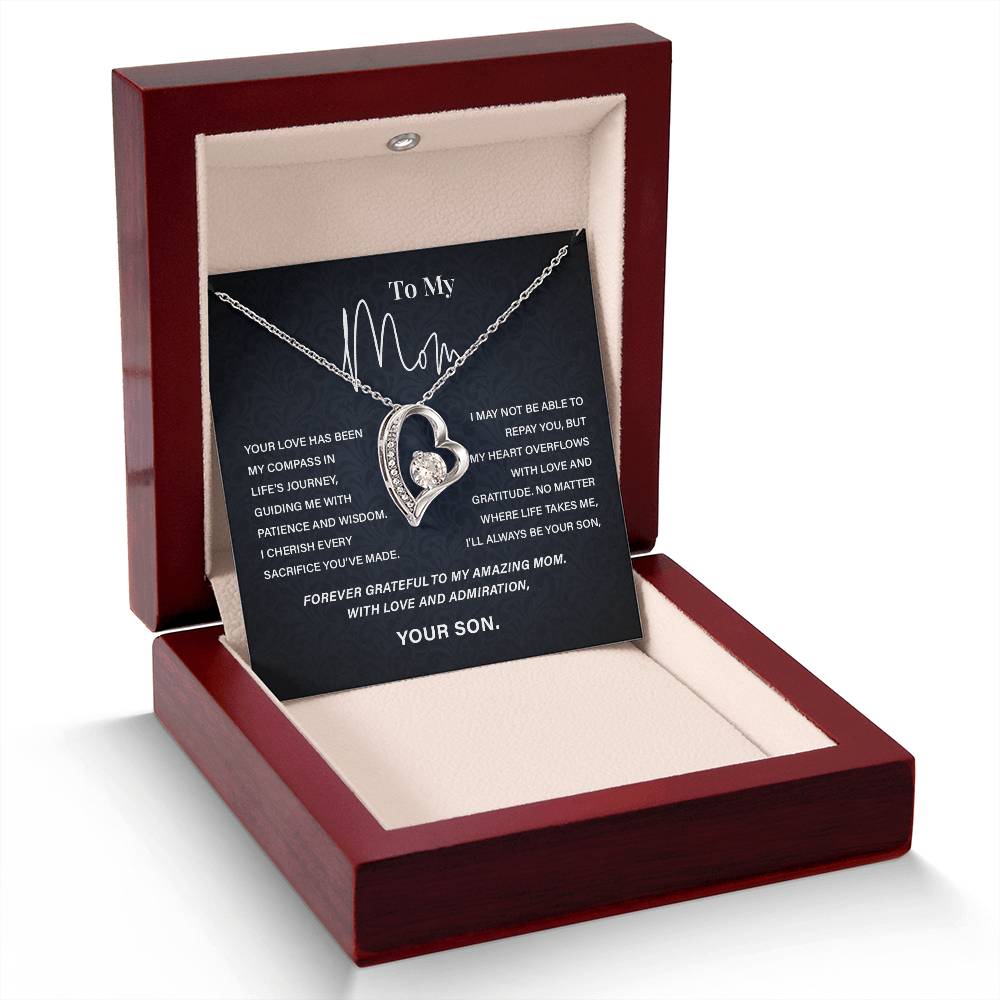 To My Mom Necklace from Son – Heart Pendant with Gratitude Message