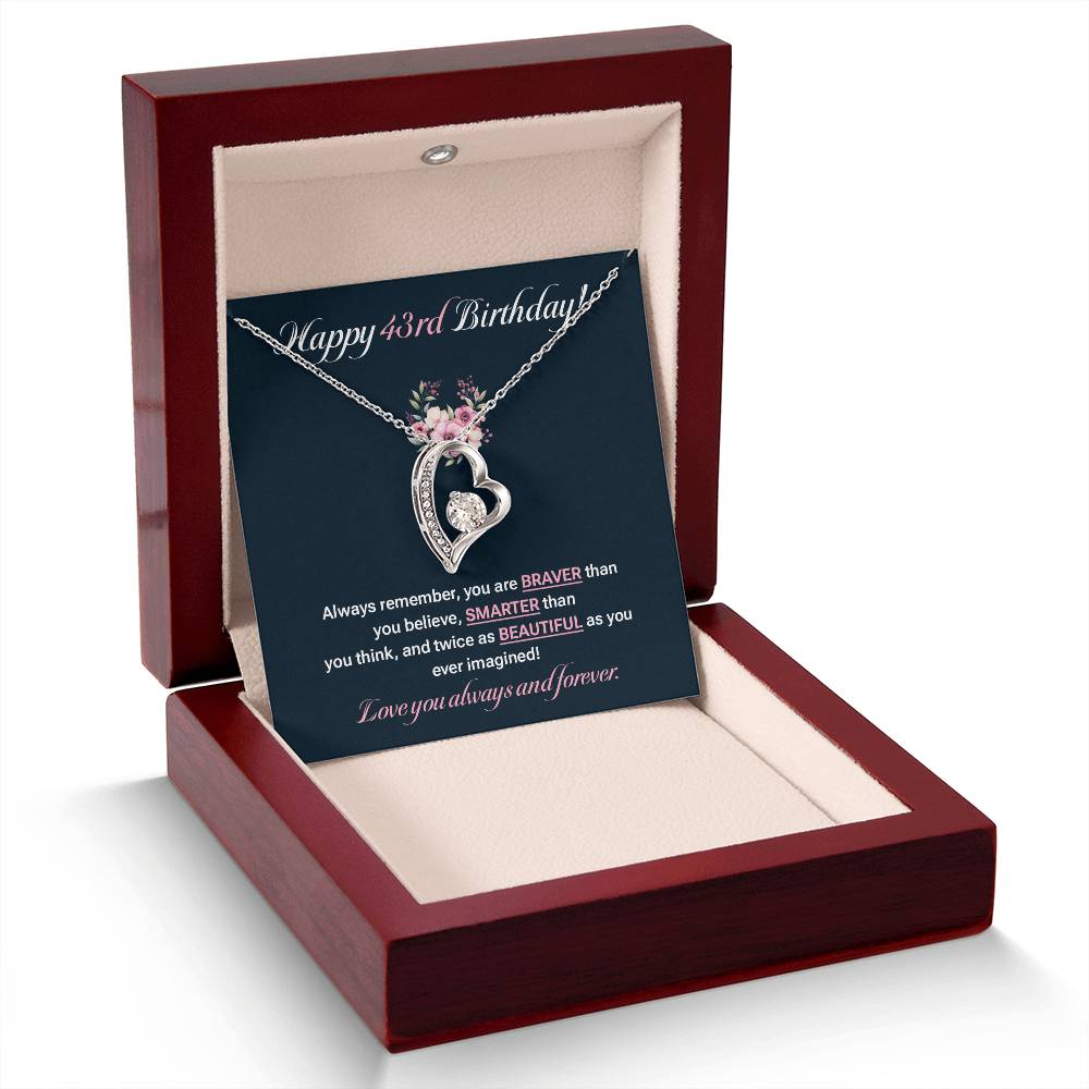 43rd Birthday Necklace for Her – Elegant Heart Pendant with Card