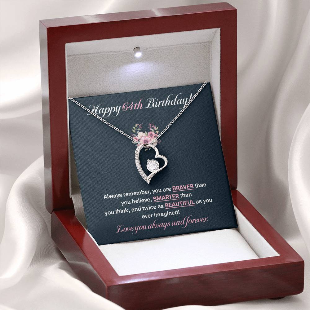 64th Birthday Necklace for Her – Elegant Heart Pendant Gift Set