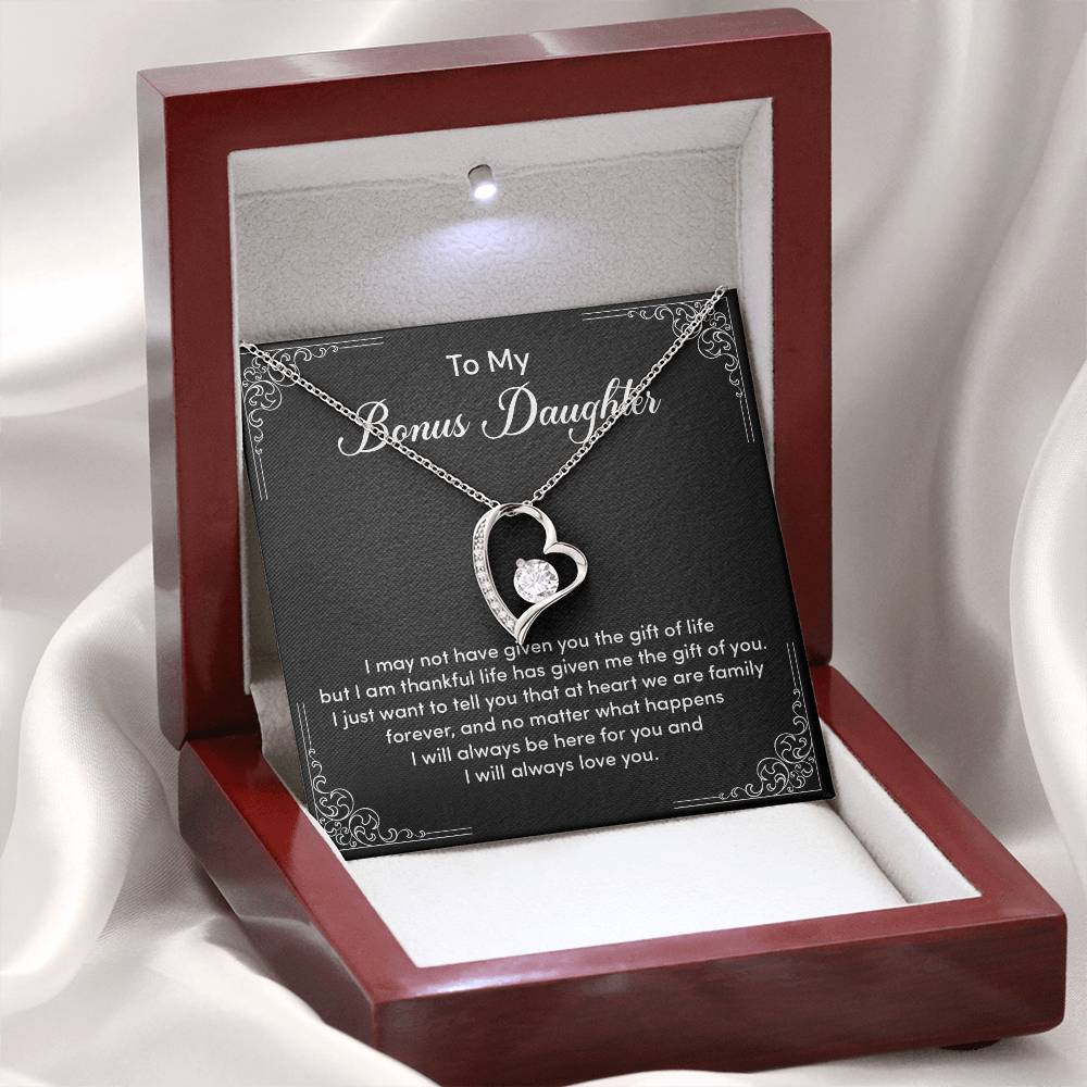 Bonus Daughter Necklace from Stepmom or Stepfather - Heart Shaped Crystal Pendant Gift