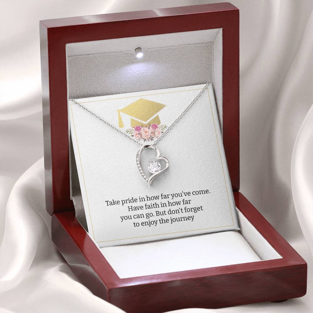 Graduation Heart Necklace with Floral Cap Card