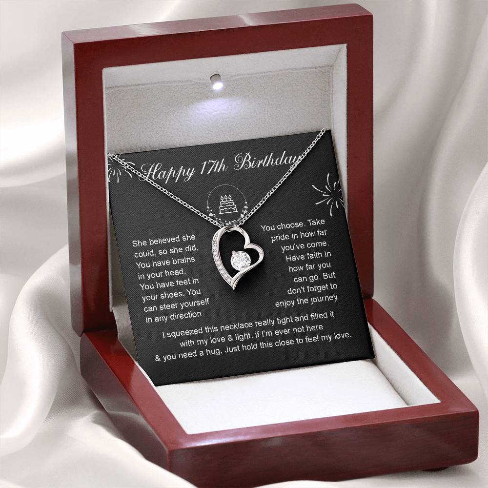 17th Birthday Heart Necklace Gift for Daughter – Message Card Box