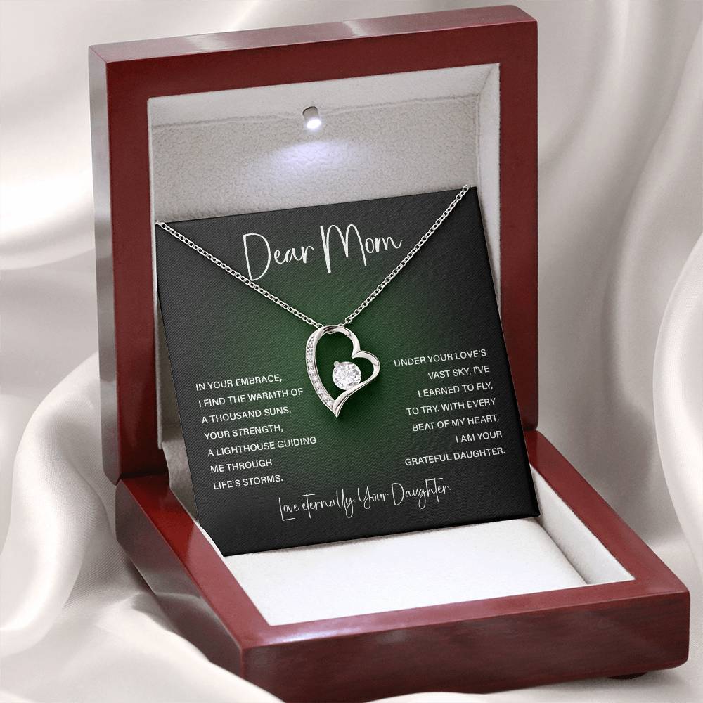 Heart Necklace for Mom – From Daughter with Eternal Love Poem Card