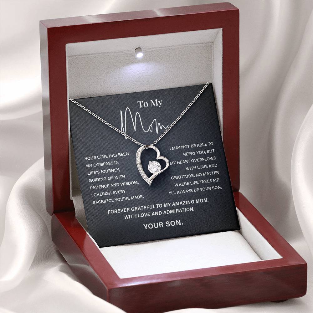 To My Mom Necklace from Son – Heart Pendant with Gratitude Message